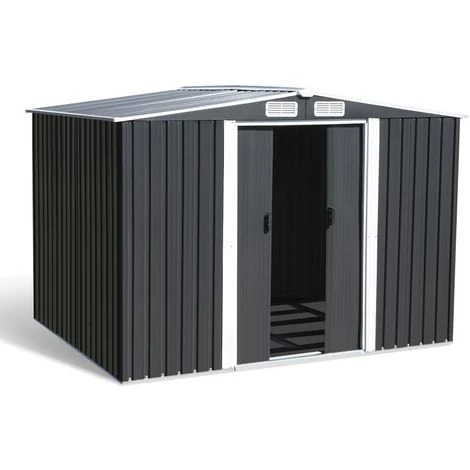 IDMARKET Abri De Jardin 5,3 M² Gris En Acier Galvanisé Avec Base 4 IDMARKET Abri De Jardin 5,3 M² Gris En Acier Galvanisé Avec Base – Image 2
