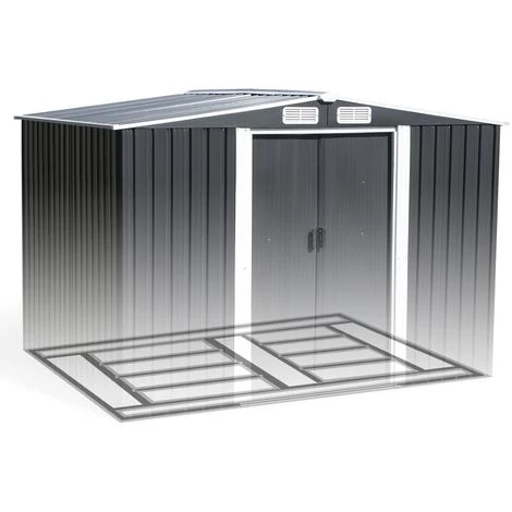 IDMARKET Abri De Jardin 5,3 M² Gris En Acier Galvanisé Avec Base 6 IDMARKET Abri De Jardin 5,3 M² Gris En Acier Galvanisé Avec Base – Image 4
