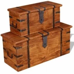 VIDAXL Ensemble De Deux Coffres De Rangement Bois Massif - Brun -Rangement de jardin Soldes 14076832 4