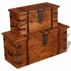VIDAXL Ensemble De Deux Coffres De Rangement Bois Massif - Brun -Rangement de jardin Soldes 14076832 5