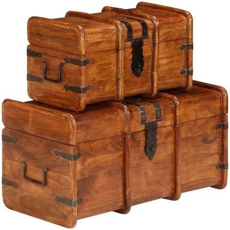 VIDAXL Coffre De Rangement 2 Pcs Bois D'acacia Et Finition En Sesham - Brun - Coffres De Rangement - Armoires Et Meubles De Rangement - Brun - Brun 3 VIDAXL Coffre De Rangement 2 Pcs Bois D'acacia Et Finition En Sesham - Brun - Coffres De Rangement - Armoires Et Meubles De Rangement - Brun - Brun