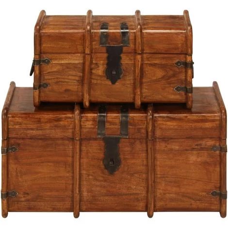 VIDAXL Coffre De Rangement 2 Pcs Bois D'acacia Et Finition En Sesham - Brun - Coffres De Rangement - Armoires Et Meubles De Rangement - Brun - Brun 4 VIDAXL Coffre De Rangement 2 Pcs Bois D'acacia Et Finition En Sesham - Brun - Coffres De Rangement - Armoires Et Meubles De Rangement - Brun - Brun – Image 2