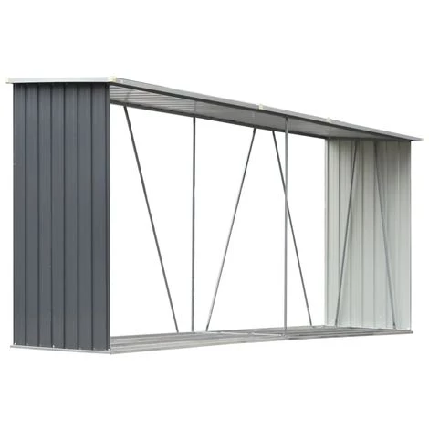 VidaXL Abri De Stockage De Bois Acier Galvanise 330x84x152 Cm Gris 4 VidaXL Abri De Stockage De Bois Acier Galvanise 330x84x152 Cm Gris – Image 2