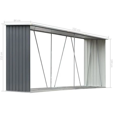 VidaXL Abri De Stockage De Bois Acier Galvanise 330x84x152 Cm Gris 7 VidaXL Abri De Stockage De Bois Acier Galvanise 330x84x152 Cm Gris – Image 5
