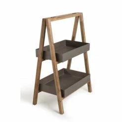 MACABANE HANS - Porte-plantes, étagère En Résine, Effet Béton Et Acacia - PM - Anthracite -Rangement de jardin Soldes 15556946 5