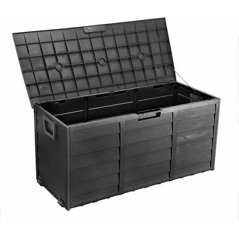 Bc-elec - PLAS-BOX Boîte De Rangement De Jardin Noir Imitation Bois 112x49x54cm, Caisse De Rangement, Coffre De Jardin - Noir 3 Bc-elec - PLAS-BOX Boîte De Rangement De Jardin Noir Imitation Bois 112x49x54cm, Caisse De Rangement, Coffre De Jardin - Noir