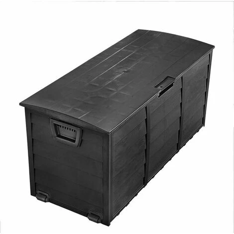 Bc-elec - PLAS-BOX Boîte De Rangement De Jardin Noir Imitation Bois 112x49x54cm, Caisse De Rangement, Coffre De Jardin - Noir 4 Bc-elec - PLAS-BOX Boîte De Rangement De Jardin Noir Imitation Bois 112x49x54cm, Caisse De Rangement, Coffre De Jardin - Noir – Image 2