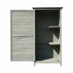 WILTEC Armoire De Jardin En Bois Vert 69,5x52x142cm Avec Porte & Toit Plat Avec Isolation Bitumineuse