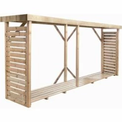 Forest Style MADEIRA- Grand Abri De Stockage De Bois De Chauffage- étagère XL Pour Bois De Cheminée- Bûcher En Pin Sylvestre Autoclave- Abris De Jardin Toiture Plate Avec Un Revêtement En Feutre Bitumeux Et Plancher - Porte 5,4 Stères De Bûches De 33cm- L. 320x L.89.5