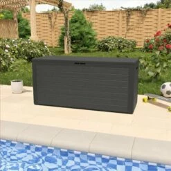 CASARIA Coffre De Rangement Effet Bois 120x46x57cm Couvercle Rabattable Stockage Jardin