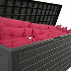 CASARIA Coffre De Rangement Effet Bois 120x46x57cm Couvercle Rabattable Stockage Jardin -Rangement de jardin Soldes 18475393 5