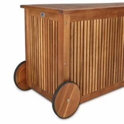 DEUBA Coffre De Rangement Avec Roues Et Poignée Acier Inoxydable 117 X 52 X 58,5 Cm Coussins Housses Jeux - Bâche Intérieure Bois Dur D'acacia -Rangement de jardin Soldes 18477370 5