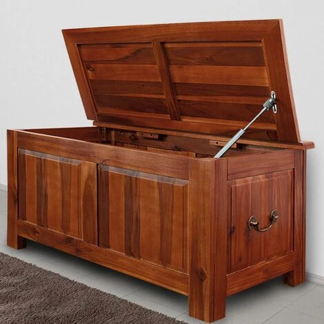 DEUBA Coffre Boîte Rangement Bois Malle 85x44x48cm Bois Tropical Acacia 5 DEUBA Coffre Boîte Rangement Bois Malle 85x44x48cm Bois Tropical Acacia – Image 3