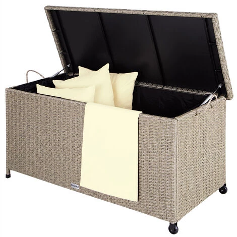 CASARIA Coffre De Rangement Polyrotin Crème 122x56x61cm Malle De Rangement 2 Vérins à Gaz Hydrofuge Intérieur Extérieur Rangement Coussins 5 CASARIA Coffre De Rangement Polyrotin Crème 122x56x61cm Malle De Rangement 2 Vérins à Gaz Hydrofuge Intérieur Extérieur Rangement Coussins – Image 3