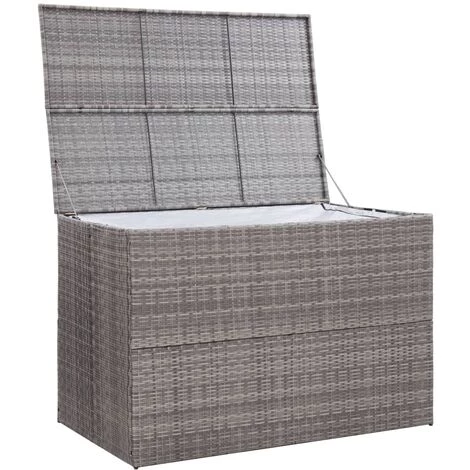 VidaXL Boîte De Rangement De Jardin Gris 150x100x100 Cm Résine Tressée - Gris 6 VidaXL Boîte De Rangement De Jardin Gris 150x100x100 Cm Résine Tressée - Gris – Image 4