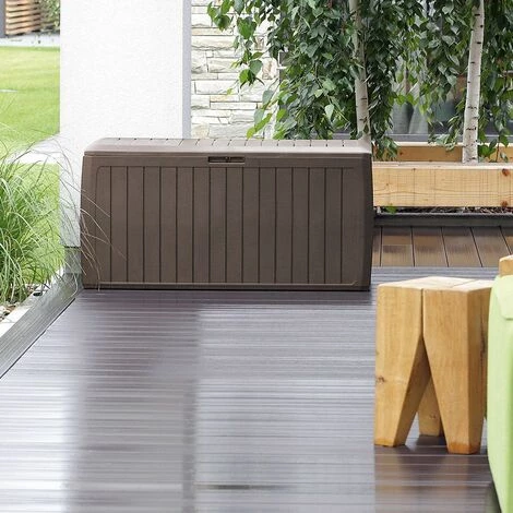 CASARIA Coffre Malle De Rangement 290 L Poids Max. 100 Kg Coussins Accessoires Jardin Board PLUS Braun (de) 5 CASARIA Coffre Malle De Rangement 290 L Poids Max. 100 Kg Coussins Accessoires Jardin Board PLUS Braun (de) – Image 3