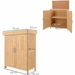 Outsunny Armoire De Jardin Sur Pied Double Porte étagère Et Toit Bitumé Relevable Dim. 74L X 43l X 88H Cm Bois Massif De Sapin - Beige -Rangement de jardin Soldes 20157748 3