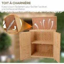 Outsunny Armoire De Jardin Sur Pied Double Porte étagère Et Toit Bitumé Relevable Dim. 74L X 43l X 88H Cm Bois Massif De Sapin - Beige -Rangement de jardin Soldes 20157748 5