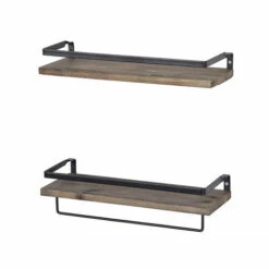 ZEBRAA SET 2 Pcs étagères Murale En Bois Flottantes Pour Salon Chambre Bureau Ou Cuisine Noir -Rangement de jardin Soldes 23952103 3