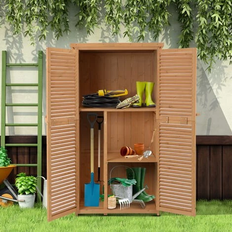 Outsunny Armoire De Jardin Abri Jardin Remise Pour Outils Sur Pied Dim. 79L X 42l X 160H Cm 2 étagères Portes Persiennes Toit Bitumé étanche Bois Pin Pré-huilé - Marron 4 Outsunny Armoire De Jardin Abri Jardin Remise Pour Outils Sur Pied Dim. 79L X 42l X 160H Cm 2 étagères Portes Persiennes Toit Bitumé étanche Bois Pin Pré-huilé - Marron – Image 2