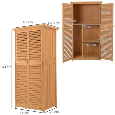 Outsunny Armoire De Jardin Abri Jardin Remise Pour Outils Sur Pied Dim. 79L X 42l X 160H Cm 2 étagères Portes Persiennes Toit Bitumé étanche Bois Pin Pré-huilé - Marron 5 Outsunny Armoire De Jardin Abri Jardin Remise Pour Outils Sur Pied Dim. 79L X 42l X 160H Cm 2 étagères Portes Persiennes Toit Bitumé étanche Bois Pin Pré-huilé - Marron – Image 3