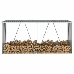 Hommoo Abri De Stockage De Bois Acier Galvanise 330x84x152 Cm Gris HDV29039