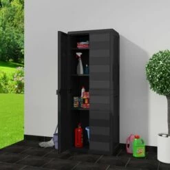 Hommoo Armoire De Rangement De Jardin Avec 3 Etageres Noir HDV27989 -Rangement de jardin Soldes 25380785 2