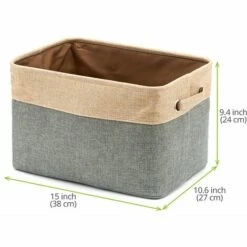 BEARSU Boîte De Rangement Pliable En Coton De Jute Avec Poignée, Panier à Linge, Meuble De Rangement Pour Armoire, Dressing, Penderie – Lot De 3, Gris Et Beige -Rangement de jardin Soldes 25471232 5