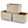 BEARSU Boîte De Rangement Pliable En Lin Avec Les Poignées, Panier De Rangement, Rangement De Qualité - Pack De 3 - Gris Clair/Crème -Rangement de jardin Soldes 25471240 1