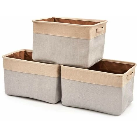 BEARSU Boîte De Rangement Pliable En Lin Avec Les Poignées, Panier De Rangement, Rangement De Qualité - Pack De 3 - Gris Clair/Crème 3 BEARSU Boîte De Rangement Pliable En Lin Avec Les Poignées, Panier De Rangement, Rangement De Qualité - Pack De 3 - Gris Clair/Crème