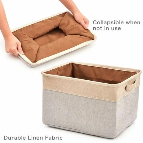 BEARSU Boîte De Rangement Pliable En Lin Avec Les Poignées, Panier De Rangement, Rangement De Qualité - Pack De 3 - Gris Clair/Crème 5 BEARSU Boîte De Rangement Pliable En Lin Avec Les Poignées, Panier De Rangement, Rangement De Qualité - Pack De 3 - Gris Clair/Crème – Image 3