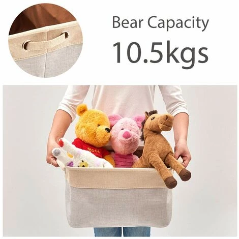 BEARSU Boîte De Rangement Pliable En Lin Avec Les Poignées, Panier De Rangement, Rangement De Qualité - Pack De 3 - Gris Clair/Crème 7 BEARSU Boîte De Rangement Pliable En Lin Avec Les Poignées, Panier De Rangement, Rangement De Qualité - Pack De 3 - Gris Clair/Crème – Image 5