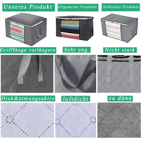 BEARSU Lot De 1 à 5 Sacs De Rangement Pliables Avec Fermeture éclair Pour Couettes, Vêtements, Couvertures, Oreillers, Couettes, Couvertures De Jardin Lot De 3-60 X 40 X 35 Cm 6 BEARSU Lot De 1 à 5 Sacs De Rangement Pliables Avec Fermeture éclair Pour Couettes, Vêtements, Couvertures, Oreillers, Couettes, Couvertures De Jardin Lot De 3-60 X 40 X 35 Cm – Image 4