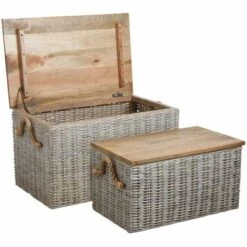 AUBRY GASPARD Coffre En Poelet Blanchi (Lot De 2) Naturel - Naturel