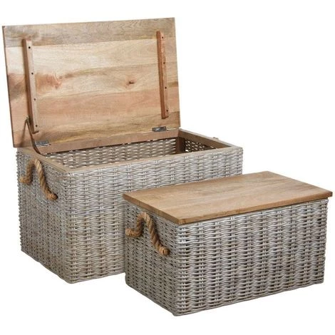 AUBRY GASPARD Coffre En Poelet Blanchi (Lot De 2) Naturel - Naturel 3 AUBRY GASPARD Coffre En Poelet Blanchi (Lot De 2) Naturel - Naturel