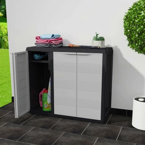 ASUPERMALL Armoire De Rangement De Jardin Avec 2 Etageres Noir Et Gris 5 ASUPERMALL Armoire De Rangement De Jardin Avec 2 Etageres Noir Et Gris – Image 3