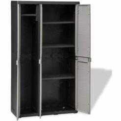 TRUE DEAL Armoire De Rangement De Jardin Avec 4 étagères Noir Et Gris -Rangement de jardin Soldes 26366357 5