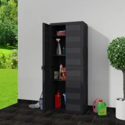 TRUE DEAL Armoire De Rangement De Jardin Avec 3 étagères Noir -Rangement de jardin Soldes 26366358 2