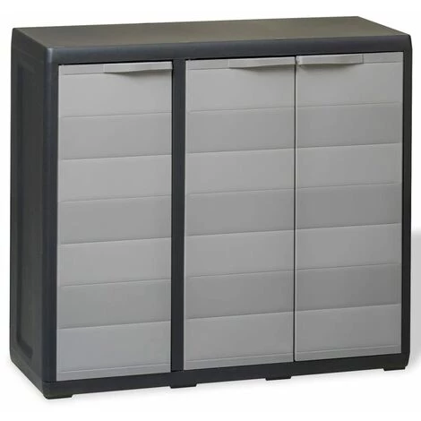 TRUE DEAL Armoire De Rangement De Jardin Avec 2 étagères Noir Et Gris 3 TRUE DEAL Armoire De Rangement De Jardin Avec 2 étagères Noir Et Gris