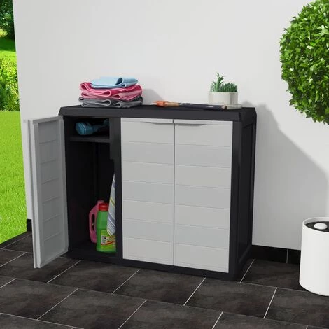 TRUE DEAL Armoire De Rangement De Jardin Avec 2 étagères Noir Et Gris 4 TRUE DEAL Armoire De Rangement De Jardin Avec 2 étagères Noir Et Gris – Image 2