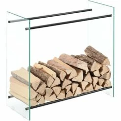 Range-bûches Oshawa 80 X 80 X 35 Cm Verre Transparent Noir [en.casa]