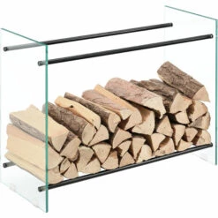 Range-bûches Oshawa 80 X 60 X 35 Cm Verre Transparent Noir [en.casa]