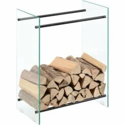 Range-bûches Oshawa 60 X 80 X 35 Cm Verre Transparent Noir [en.casa]
