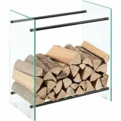 Range-bûches Oshawa 60 X 60 X 35 Cm Verre Transparent Noir [en.casa]