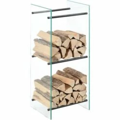 Range-bûches Oshawa 40 X 100 X 35 Cm Verre Transparent Noir [en.casa]