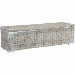 LITZEE Boîte De Rangement 120 Cm Blanc Rotin Naturel Kubu Et Manguier