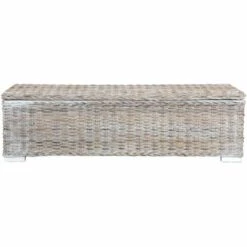 LITZEE Boîte De Rangement 120 Cm Blanc Rotin Naturel Kubu Et Manguier -Rangement de jardin Soldes 27626389 3