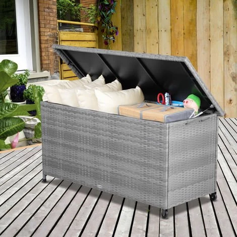 CASARIA Coffre De Rangement En Polyrotin Gris Avec Roulettes 122 X 56 X 61 Cm Stockage Intérieur Extérieur Coussins Jardin 3 CASARIA Coffre De Rangement En Polyrotin Gris Avec Roulettes 122 X 56 X 61 Cm Stockage Intérieur Extérieur Coussins Jardin