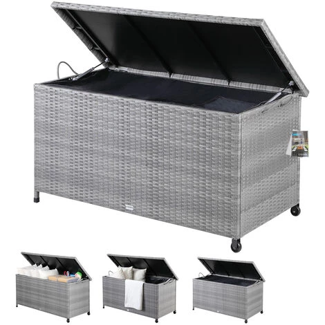 CASARIA Coffre De Rangement En Polyrotin Gris Avec Roulettes 122 X 56 X 61 Cm Stockage Intérieur Extérieur Coussins Jardin 4 CASARIA Coffre De Rangement En Polyrotin Gris Avec Roulettes 122 X 56 X 61 Cm Stockage Intérieur Extérieur Coussins Jardin – Image 2