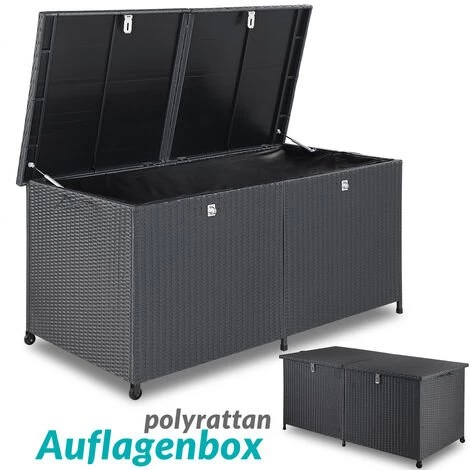CASARIA Coffre De Rangement En Polyrotin Noir 150x77x73cm 2 Roues Et Poignées Malle De Stockage 2 Vérins 4 CASARIA Coffre De Rangement En Polyrotin Noir 150x77x73cm 2 Roues Et Poignées Malle De Stockage 2 Vérins – Image 2